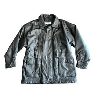 Comint Men’s XL Black Leather Jacket Heavy Winter Coat 4 Pocket Zip Snap